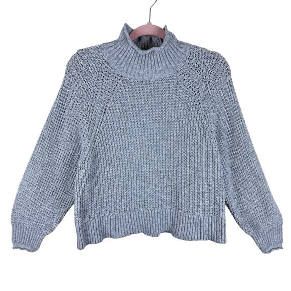 American Eagle Outfitters Sweaters - American Eagle Gray Waffle Knit High Neck Long Sleeve Cropped Sweater Size L